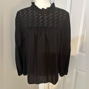 Madewell Black Eyelet Tie Back Blouse
